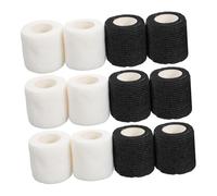 PEPLAYTAL 12 Rolls Self-adhesive Non-woven Elastic Fitness Bands Grip Covers for Sports Handle Protection and Exercise Use Black White Straps