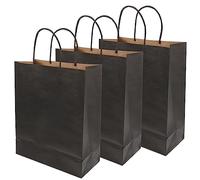 PEPLAYTAL 12pcs Black Kraft Paper Bags Handles for Party Supplies Vertical for Holidays Birthdays and Special Occasions