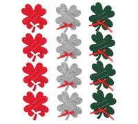 PEPLAYTAL 12pcs Felt Fabric Christmas Four Leaf Clover Wallets Portable Card Holders Small Cash Money Pouches in Red Green Gray for Birthday Party DIY Gift