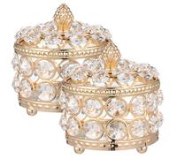PEPLAYTAL 2 Pcs Crystal Mirrored Jewelry Boxes Sparkling Storage Holders for Rings Earrings Necklaces Decorative Display Case for Dressers and Table Centerpieces