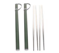 PEPLAYTAL 2 Sets Portable Stainless Steel Camping Chopsticks with Case Reusable Metal Utensils for Travel and Home Use Dishwasher Safe Stylish Robust Design in Olive Green