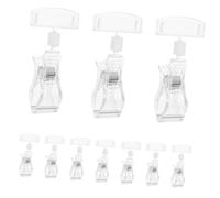 PEPLAYTAL 20PCS Transparent Rotatable Sign Holder for Retail Display Double Clip Design with Ball for Flexible Clear Plastic Label Holders for Shelf Price Tags