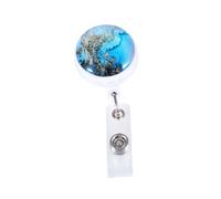 PEPLAYTAL 2pcs Blue Faux Marble Retractable Badge Holder with White Belt Clip Telescopic Id Badge Reel for Nurses Doctors Students Office Workers and Event Staff