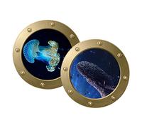 PEPLAYTAL 2pcs Cartoon Animal Wall Stickers Self Adhesive Ocean Porthole Decals for Room Playroom Classroom Decor Vivid Sea Life Art
