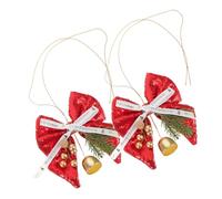 PEPLAYTAL 2pcs Christmas Bell Ornaments with Glitter Bowknots Metal Hanging Pendants for Xmas Tree Wreaths Garlands Holiday Party Decorations and Lightweight Festive Decor