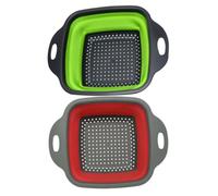 PEPLAYTAL 2pcs Collapsible Foldable Vegetable and Fruit Drain Basket Large Green and Red Strainers for Kitchen Sink Multi-Functional Household Wash Racks for Drying and Storage