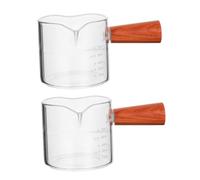 PEPLAYTAL 2pcs Glass Milk Cups with Double Mouths and Wooden Handles Clear Scale Measuring Cups for Coffee Baking and Milk Lightweight Portable Kitchen Tools for Home Use