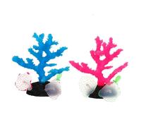 PEPLAYTAL 2Pcs Glowing Artificial Coral Decorations Silicone Resin Base Aquarium Ornaments for Freshwater Saltwater Fish Tanks Stable Vibrant Landscaping Red Blue