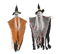 PEPLAYTAL 2pcs Halloween Skeleton Decorations with Hanging Ghosts for Indoor Outdoor Use Reusable Spooky Ornaments for Haunted House Lawn Party Chilling Halloween Lawn Decor