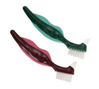 PEPLAYTAL 2pcs Hard Bristle Dual-Head Denture Brush with Non-Slip Ergonomic Handle for Elderly False Teeth Cleaner for Stain Removal and Thorough Oral Device Cleaning