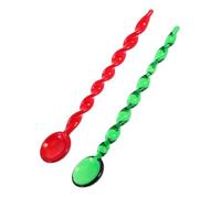 PEPLAYTAL 2pcs Heat Resistant Spiral Glass Spoons Creative Milk and Dessert Stirring Rods for Home Coffee Shops and Dessert Bars Bright Red and Green Tableware