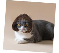 PEPLAYTAL 2pcs Pet Party Wigs with Bangs Lightweight Funny Pet Headpiece for Dogs and Cats Halloween Cosplay Photo Shoots Dress-up Accessories Light Brown