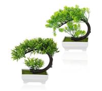 PEPLAYTAL 2pcs Realistic Simulation Artificial Bonsai Tree Potted Plant Decoration for Indoor Home Office Lifelike Faux Bonsai with High Detail Easy Care and Portable Greenery Ornament