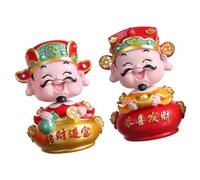 PEPLAYTAL 2pcs Resin Craft God of Wealth Figurines for Birthday Cake Decoration Indoor Desktop Ornaments with Auspicious Blessings No Fade No Odor for Home and Year End Festival Celebration