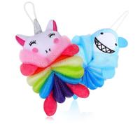 PEPLAYTAL 2pcs Shower Loofah Cartoon Shark Unicorn Body Scrubber Soft Exfoliating Bath Sponge for Gentle Cleansing and Fun Bath
