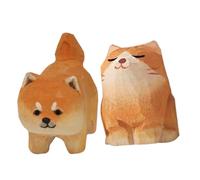 PEPLAYTAL 2pcs Small Wooden Cat and Dog Statues Hand-carved Realistic Animal Ornaments for Desk and Home Decor Lightweight Solid Wood Craft Trinkets
