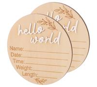 PEPLAYTAL 2pcs Wooden Birth Announcement Sign Newborn Name Sign for Hospital Nursery Round Milestone Plaque for Commemorating Birth Natural Wood Photo Prop