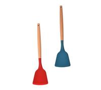 PEPLAYTAL 2Pcs Wooden Handle Silicone Spatulas Non-Stick Wok Shovels Kitchen Utensils Heat Resistant Cooking Tools for Everyday Use