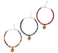 PEPLAYTAL 3pcs Adjustable Ethnic Style Pet Collar Bell Comfortable Cat Necklace for Daily Wear Includes and Rainbow Copper Bells