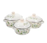 PEPLAYTAL 3pcs Enamel Soup Pot Set with Dual Handles Milk Pan for Induction and Electric Stoves Multipurpose Stew and Noodle Cooking Pots with Heat Resistant Protection and Pattern