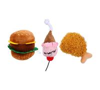 PEPLAYTAL 3pcs Plush Dog Squeaky Bite Resistant Food Simulation Chew Plaything for Healthy Teeth Includes Hamburger Fried Chicken Ice