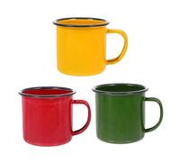 PEPLAYTAL 3Pcs Vintage Style Enamel Water Mugs Heat Resistant Small Milk Cups for Adults Thickened Colorful Retro Tea and Water Cups for Home Office Restaurant Use