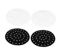 PEPLAYTAL 4Pcs High Temperature Resistant Air Fryer Mats Reusable Non Stick Liners for Baking Steaming Heatproof Kitchen Gadgets Easy to Clean Dishwasher Safe Black and White