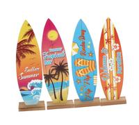 PEPLAYTAL 4pcs Wooden Surfboard Table Signs Summer Tropical Centerpieces for Beach Bar Bedroom Decor Mediterranean Style Miniature Coastal Ornament