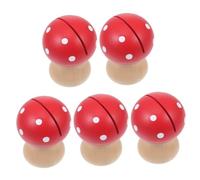 PEPLAYTAL 5Pcs Mushroom-Shaped Photo Clips Desktop Message Holders Multipurpose Memo Stands for Notes Cards and Table Numbers Red Wooden Base