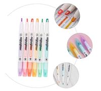PEPLAYTAL 6Pcs Double Ended Highlighter Pens with Broad Oblique and Fine Tips Clear View Design for Students Office and School Notes No Smudge Marker