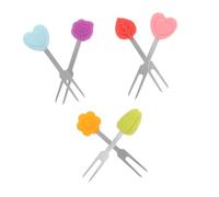 PEPLAYTAL 6pcs Silicone Handle Fruit Forks Candy Color Food Picks for Cake Salad Appetizers Reusable Stainless Steel Skewers for Desserts and Snacks