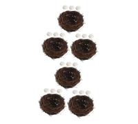 PEPLAYTAL 6set Handcrafted Rattan Bird Nests with Realistic Artificial Eggs Outdoor Decorative Hanging Ornaments for Garden Patio Succulent Planters Nature-Inspired Home Decor