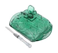 PEPLAYTAL Airtight Covered Butter Dish with Glass Lid and Knife Clear Multipurpose Butter Tray for Cake Cheese and Sweets Easy-Clean Vintage Countertop Holder for Freshness and Display
