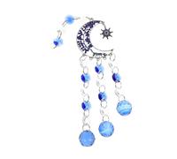 PEPLAYTAL Blue Crystal Hanging Sun Catcher Prism with Moon Design for Indoor Outdoor Home Garden Balcony Decor Soothing Sound Wind Chimes Artistic Light and Shadow Effect