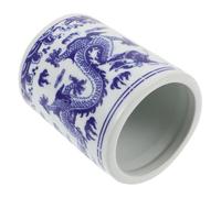 PEPLAYTAL Chopstick Holder with Dragon Pattern Small Blue and White Porcelain Spoon Pot Kitchen Utensil Storage Bucket Compact Organizer for Countertop Cooking Tools