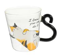 PEPLAYTAL Cute Cat Glass Mug with Handle Multi Use Household Glass Cup for Tea Coffee Juice Water Smooth Edges Easy to Clean Home Office Use