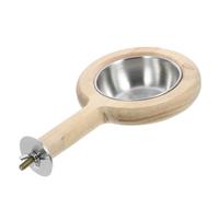 PEPLAYTAL Detachable Stainless Steel Bird Food Feeding Bowl with Wooden Parrot Perch Capacity Bird Feeder Like Cockatiels Finches Doves Easy to Install and Clean