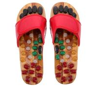 PEPLAYTAL Foot Relax Massage Slippers Natural Jade Cobblestone Sandals Red for Foot Wellness Comfortable PU and Material for Daily Use Promotes Blood Flow