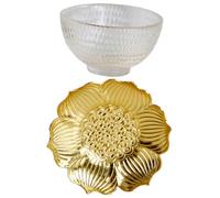 PEPLAYTAL Modern Glass Tea Cup with Metal Tray Simple Elegant Design for Office and Home Easy Clean Chinese Style Tea Making Kit Small Gold Saucer Included