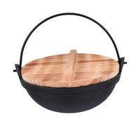PEPLAYTAL Outdoor Cast Iron Cooking Pot with Lid Japanese Sukiyaki Hanging Cookware for Camping Backpacking Picnic Lightweight