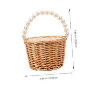 PEPLAYTAL Pearl Handwoven Wicker Flower Girl Basket with Handle Small Storage Basket for Favors Elegant Tassel Decor Versatile Use for Weddings and Home Organization