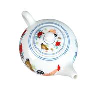PEPLAYTAL Premium Ceramic Household Teapot with Filter Heat Resistant Kung Fu Style Teapot for Home and Office Elegant Stable Base and Unique Handle Design White Vintage Pattern