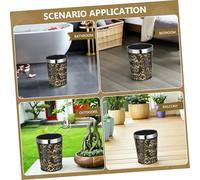 PEPLAYTAL Retro Style Stainless Steel Waste Paper Bucket Bathroom Garbage Can Drop-resistant Trash Container with Fashionable Leopard Pattern for Home Office Use