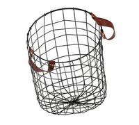 PEPLAYTAL Rustic Iron Firewood Basket Large Round Wire Mesh Log Holder with Handle for Indoor Outdoor Use Metal Laundry Hamper and Blanket Storage