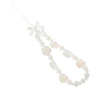 PEPLAYTAL Simulation Pearl Beaded Phone Strap Chain with Bowknot Butterfly Rose Decor Durable Wrist Lanyard for Mobile Phones Cameras Stylish Lost Accessory