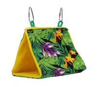 PEPLAYTAL Summer Sunshade Bird Nest Small Green Triangle Parrot Hanging Hammock Bed for Small Birds Canary Lark Comfortable Pet Resting Spot with Tropical Print