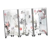 PEPLAYTAL Traditional Chinese Mini Folding Screen Divider with Wooden Frame Double Sided Patterned Separator for Home Office Desktop Decoration Vintage Style Tabletop Ornament with Bright