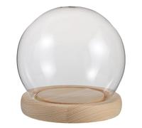 PEPLAYTAL Transparent Round Glass Dome Cover with Wooden Base Protective Display Case for Eternal Flowers and Mini Clay Figures Dustproof Ornament Showcase for Desktop Decoration