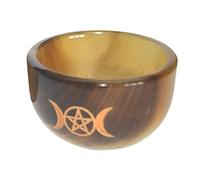 PEPLAYTAL Triple Moon Altar Bowl with Pentacle Symbol Ox Horn Material Ritual Sacrifice Tool Decorative Offering Prop for Home Temple Yoga Office Random Color