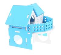 PEPLAYTAL Two-storey Hamster House Small Pet Hideout with Platform and Balcony for Climbing and Playing Blue and White Villa for Hamsters and Small Animals